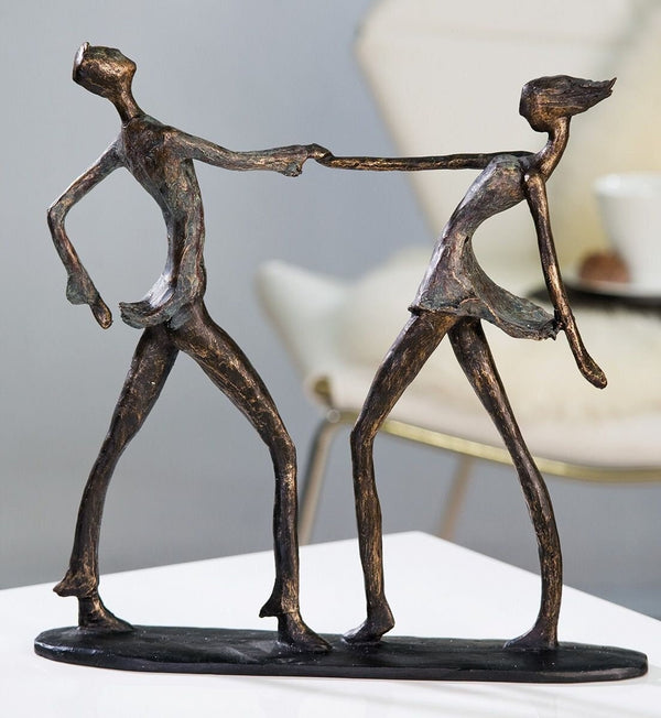Design sculptuur &gt; Dans met mij &lt; bronskleur met zwarte voet met spreuk hanger 36cm Tango Cha Cha