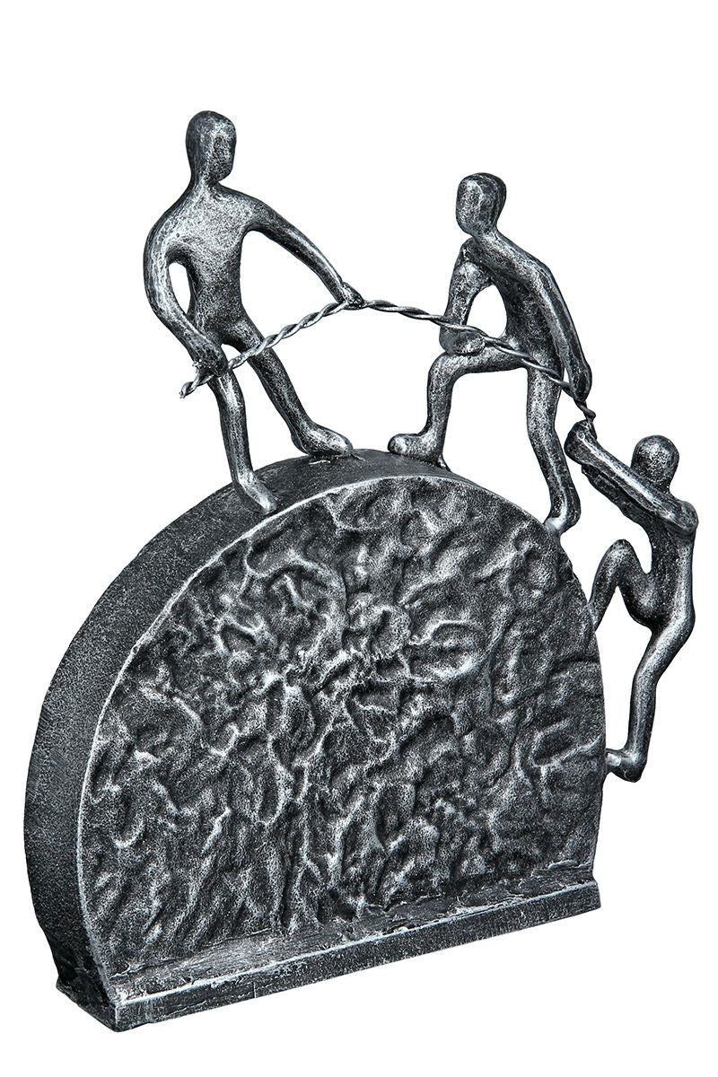Exclusieve sculptuur "Sterke vrienden blijven bij elkaar" gemaakt van metaal antiek zilver 3 figuren met touw cadeau decoratie decoratie