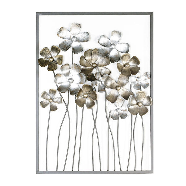 MF wanddecoratie FLEUX wanddecoratie 3D foto metalen decoratie metaal metalen foto decoratie breedte 80 cm handgeschilderde bloemen bloesems zilver- en goudtinten