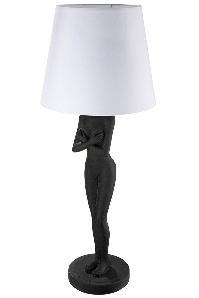 Lampe Lady Black and White matt schwarz Lampenschirm weiß aus Kunstharz Handgefertigt Höhe 78cm Frauen Körper Moderne Kunst