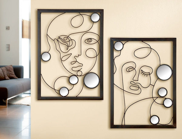 Set van 2 wanddecoratie ILLUSTRATIE - 3D metalen afbeelding met spiegelelementen van Gilde