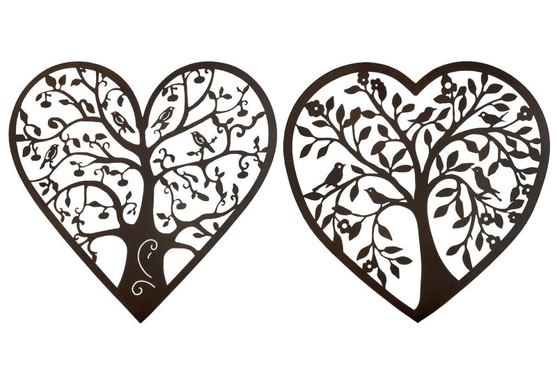 Set van 2 3D metalen afbeelding 'Heart Tree' - wanddecoratie met vogels 60x60cm
