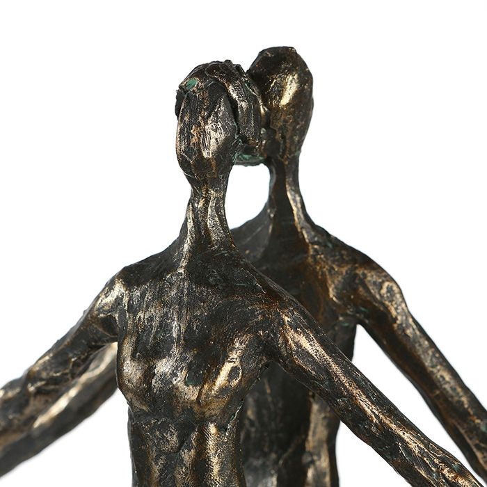 Handmade dance couple sculpture TANZPARTNER bronze-colored couple on a gray ball base with saying LUCK