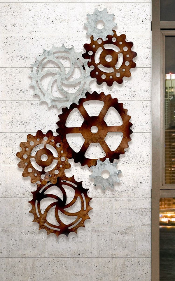 XXL wall decoration GEARS wall decoration antique silver-colored rust-colored Width 109cm