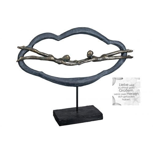 Poly Skulptur "Lovecloud"  Paar in bronzefarben/Wolke grau/Base schwarz