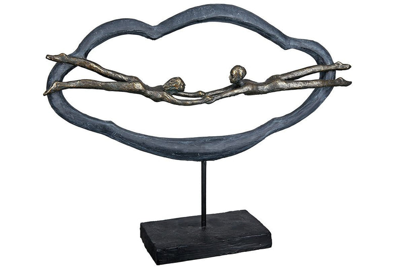 Poly Skulptur "Lovecloud"  Paar in bronzefarben/Wolke grau/Base schwarz