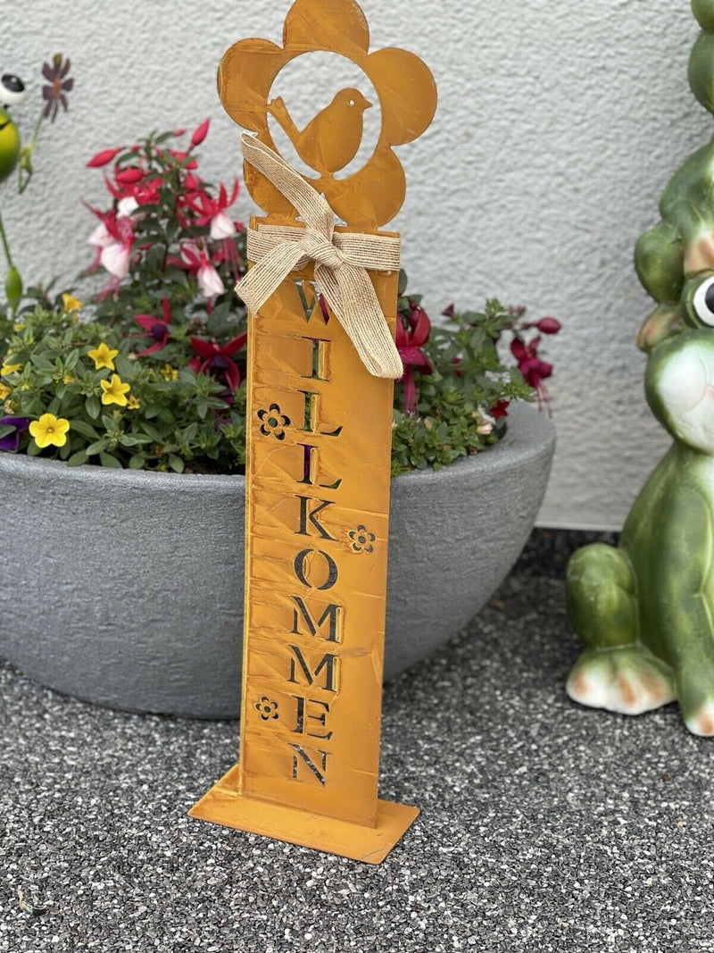 Roestig metalen bord 'Welkom' met vogel en lus - Rustieke decoratie voor uw huis