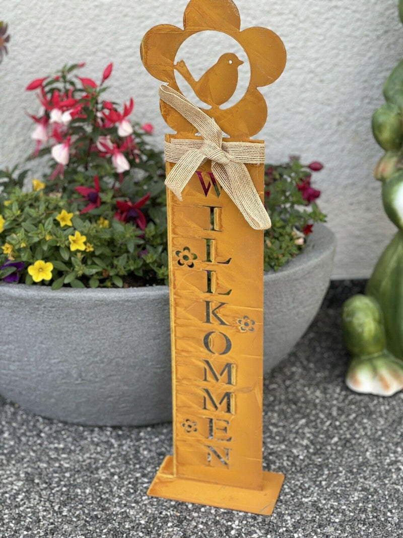 Roestig metalen bord 'Welkom' met vogel en lus - Rustieke decoratie voor uw huis