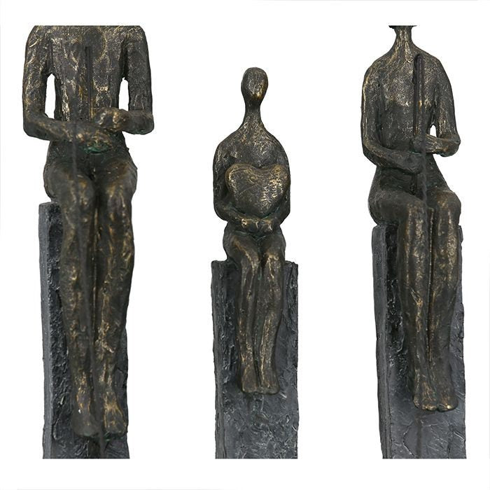 Skulptur 'HERZANGEL' - Handgefertigte Polyresin Figuren, Bronzefarben, Angelnd mit Herzen, Moderne Deko, 41x22.5x9cm, Inkl. Spruchanhänger