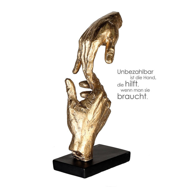 Skulptur "Zwei Hände" two hands goldfarbende Hände mit Spruchanhänger