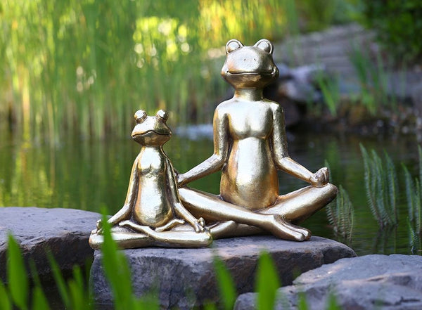 Meditating Frog Yoga Figure in Gold Zen Garden Height 34cm or 50.5cm