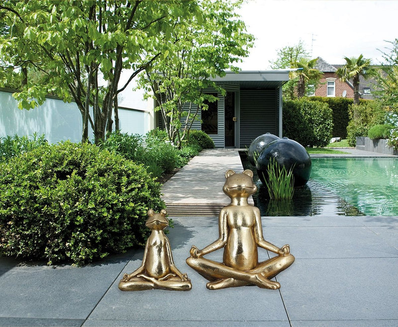 Mediterende Kikker Yoga Figuur in Goud Zen Garden Hoogte 34cm of 50,5cm