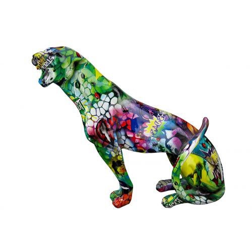 Cheetah in "Street Art" zittend veelkleurig Artiest Hoogte 28cm