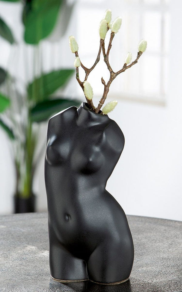 MF Keramik Vase "Black Lady" Schwarz Matt Deko Exklusive Hochwertige Vase Höhe 21cm Sexy Frauenkörper
