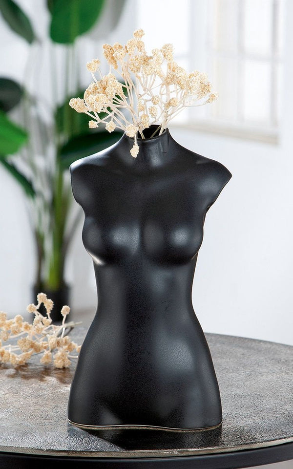 Keramische XL Vaas "Black Lady" Mat Zwart Deco Exclusieve Hoge Kwaliteit Vaas Hoogte 25cm Vrouwelijk lichaam