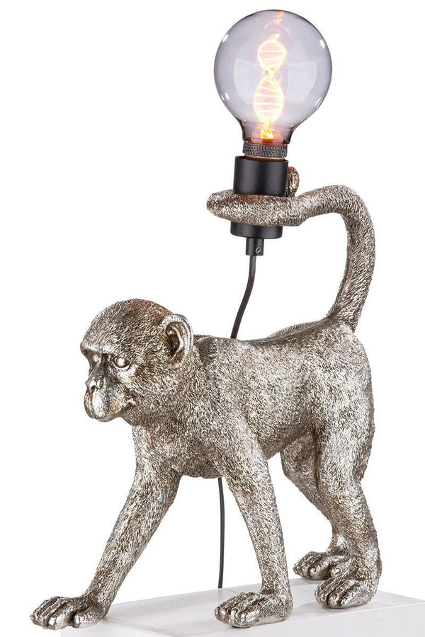 Tischlampe MONKEY AFFE antik silberfarben Fassung Höhe 37cm Affen Skulptur