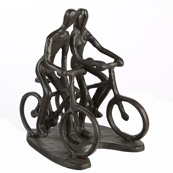 Exclusive Skulptur "Rad Tour" Radfahrer Pärchen Figuren Dekofigur aus Eisen brüniert Geschenkidee für jeden Romantiker mit Spruchanhänger