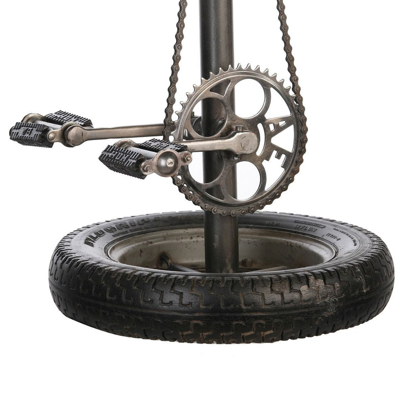 Geitenleren barkruk "Wheel" zwart/bruin antiek finish op wielbasis met pedalen en ketting Zitting bekleed met geitenleer