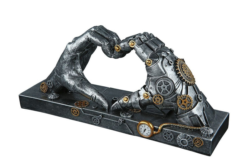 Steampunk handsculptuur in hartvorm - Antiek zilver met koperen accenten