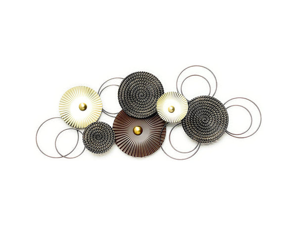 Mex L 3D mural metal wall decoration wall decoration circles 83x38 cm decoration living wall decoration multicolored gold brown B-STOCK