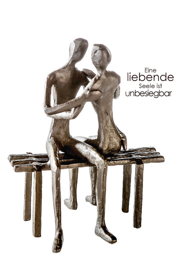 Cadeau-idee voor romantici: Gilde Design sculptuur "Love Bench" van ijzer met een dromend paar en een spreuk