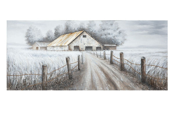 Handmade 3D canvas picture 'Barn' with aluminum elements - unique works of art for your home