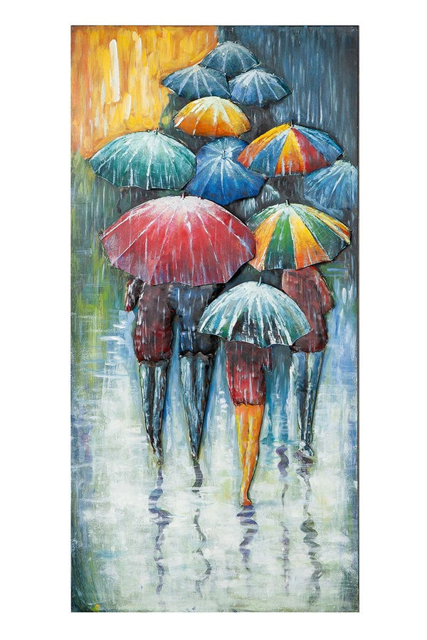 3D metal picture UMBRELLA MEETING 60x120cm handmade art object Gilde Gallery