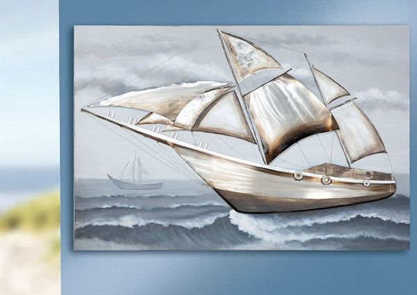 Maritime art - 3D metal picture SAILBOAT - handmade art object from the Gilde Gallery 150x100cm