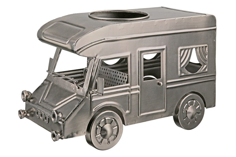Flessenhouder "Wohnmobil" van metaal zilver breedte 30,5cm handgemaakte caravan camping