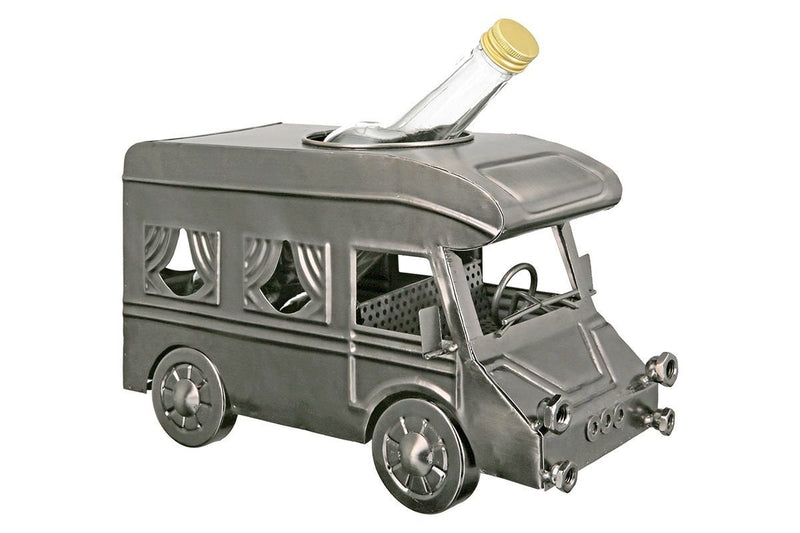 Flessenhouder "Wohnmobil" van metaal zilver breedte 30,5cm handgemaakte caravan camping