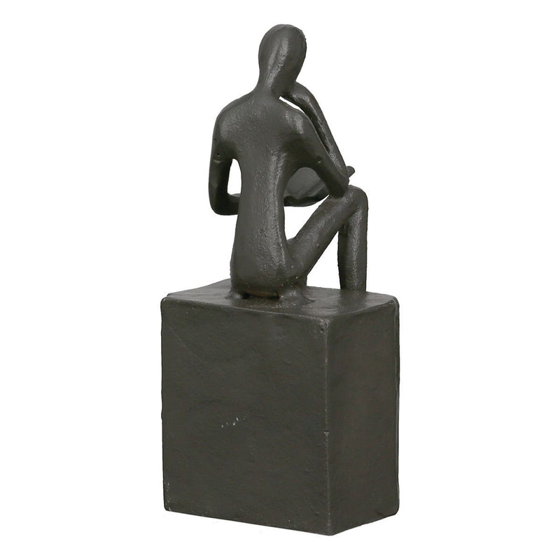 Design Skulptur Buchstützte "Readable 2" aus Eisen Höhe 15 cm brüniert lesende Frau auf quadratischem Block mit Spruchanhänger Geschenkidee