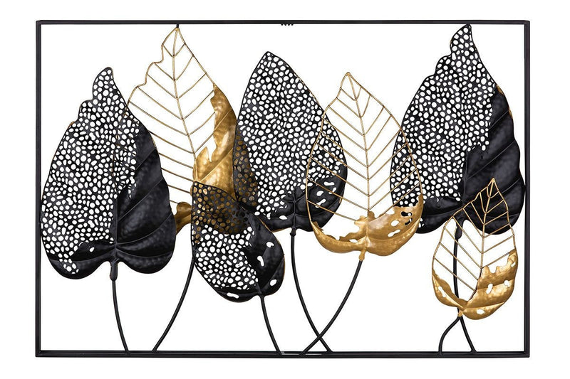 3D Wandrelief 7 Blätter "Santos" Wandschmuck Breite 95cm schwarz / gold
