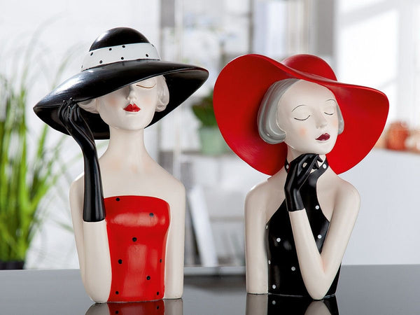 Poly figure LADY with red or black hat hand-painted