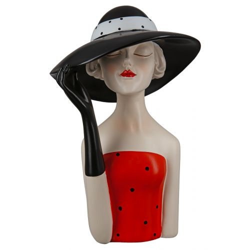 Polyfiguur DAME met rode of zwarte hoed handbeschilderd