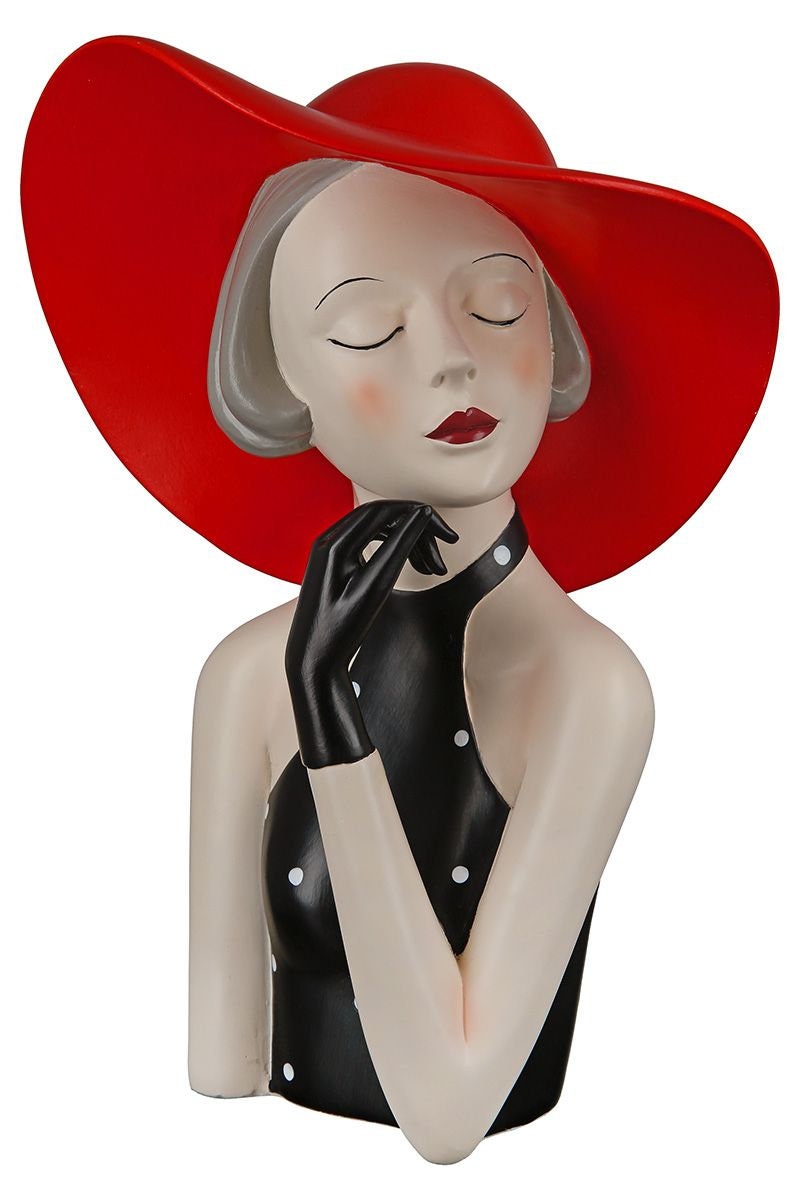 Poly figure LADY with red or black hat hand-painted