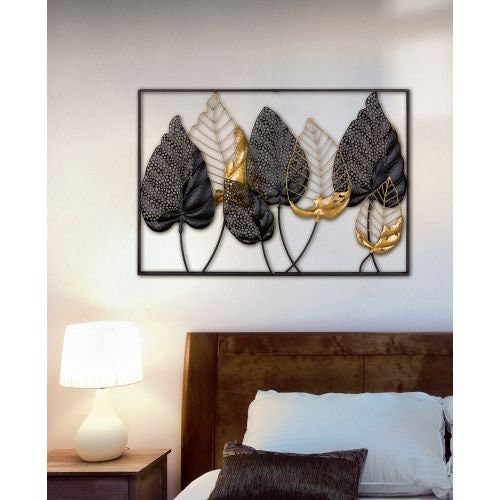 3D wall relief 7 leaves "Santos" wall decoration width 95cm black / gold