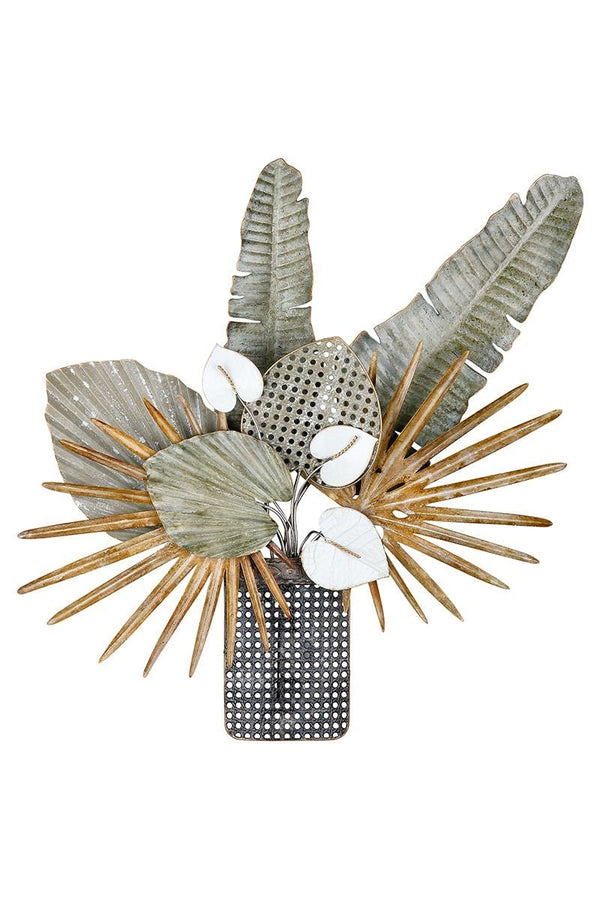 3D Metall Wandrelief Vase mit Blumenstrauß "ARUBA" Wandschmuck Metalldeko Metallbild DekorationHöhe 73cm