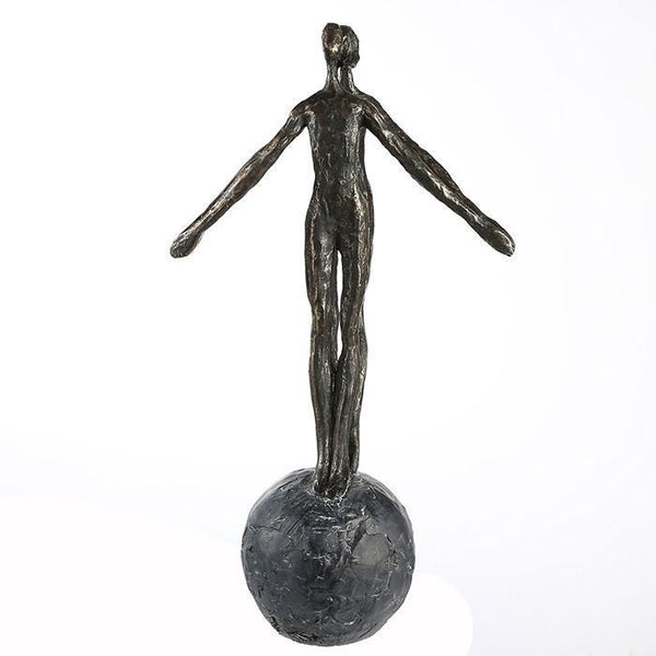 Handgemaakt danspaar sculptuur TANZPARTNER bronskleurig koppel op grijze bolvoet met spreuk GELUK