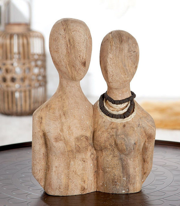 Sculpture "PAIR" natural color made of mango wood, with chain on a wooden base, height 37cm, window decoration, jewelry decoration