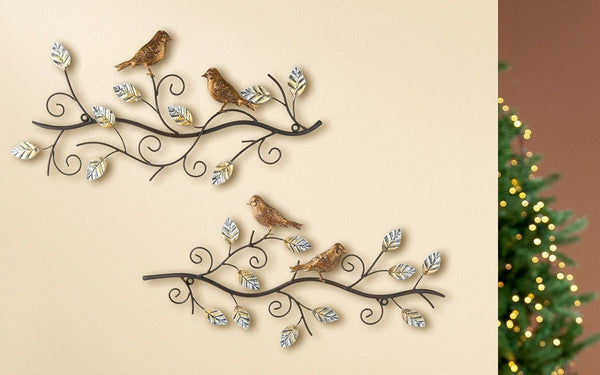 Set of 2 Wall Decoration "REFI" Metal Relief Branch Birds on a Branch Wall Decoration 3D Picture Metal Decoration Metal Metal Picture Decoration