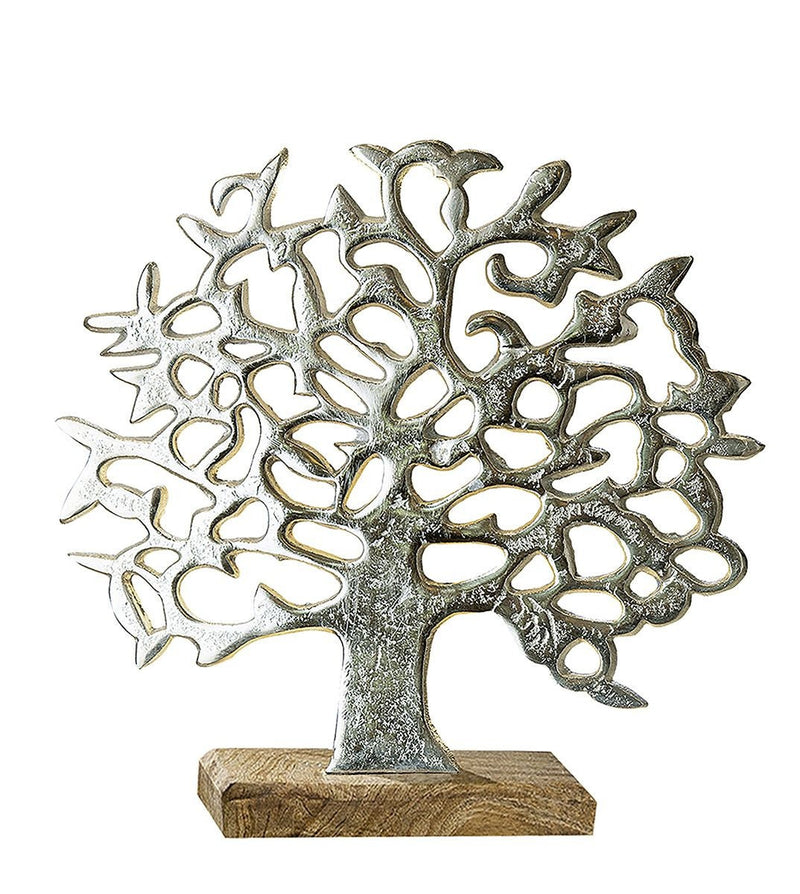 Lebensbaum aus Aluminium auf Mangoholz Basis Höhe 37cm oder  46cm