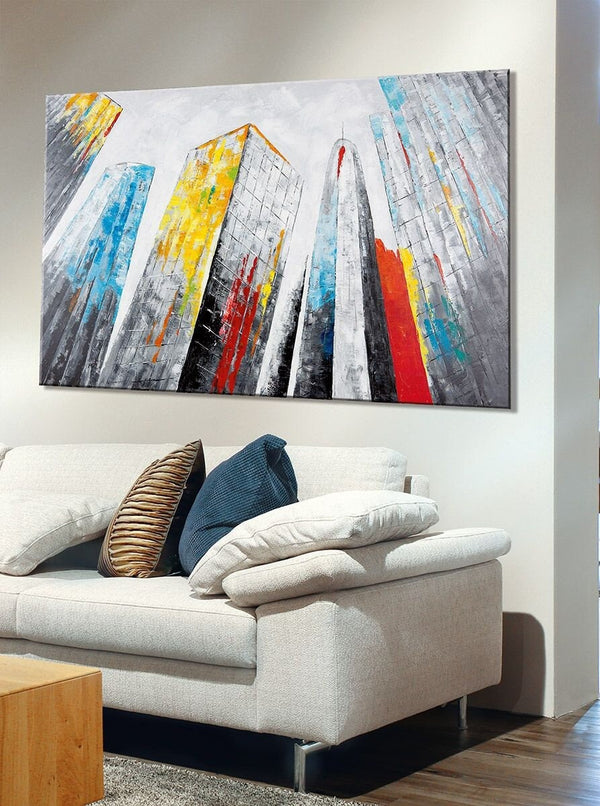 Colorful hand-painted painting "Big Apple" - an artistic statement with urban flair