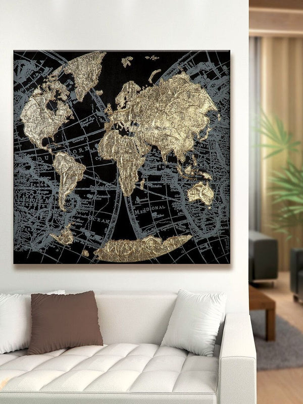 Golden Earth - Handgeschilderd schilderij in de kleuren goud, zwart en grijs op canvas 90x90cm