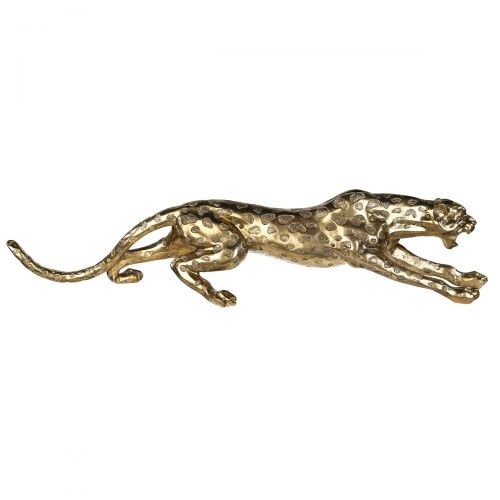 Exclusive XXL cheetah sculpture "Speed" in antique gold finish. Unique art for your home. Width 145cm