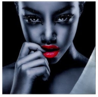 Lady Red Lips - acryl foto met hoogwaardige aluminium lijst voor stijlvolle wanddecoratie