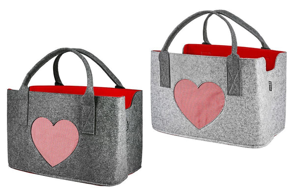Vilten tas in donkergrijze "LOVE" shopper tas, handtas, cadeau, boodschappentas, romantisch, hartliefhebbers 40cm vilt
