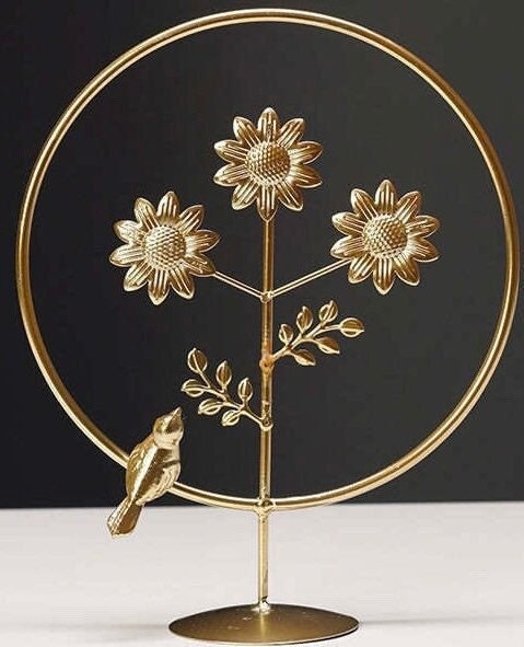 MF mega vos metalen decoratie "SUNLOVE" vogel bloemen plant sculptuur decoratie in goud ornament decoratie