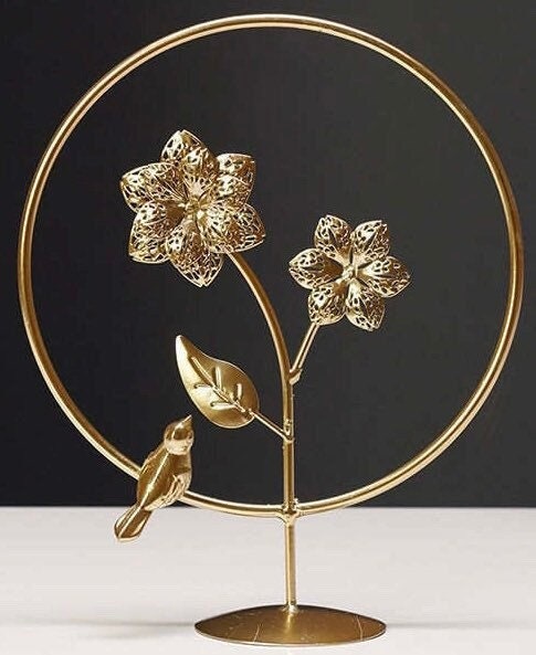 MF megafox metalen decoratie "CURAX" vogel bloemen sculptuur decoratie in goud ornament decoratie