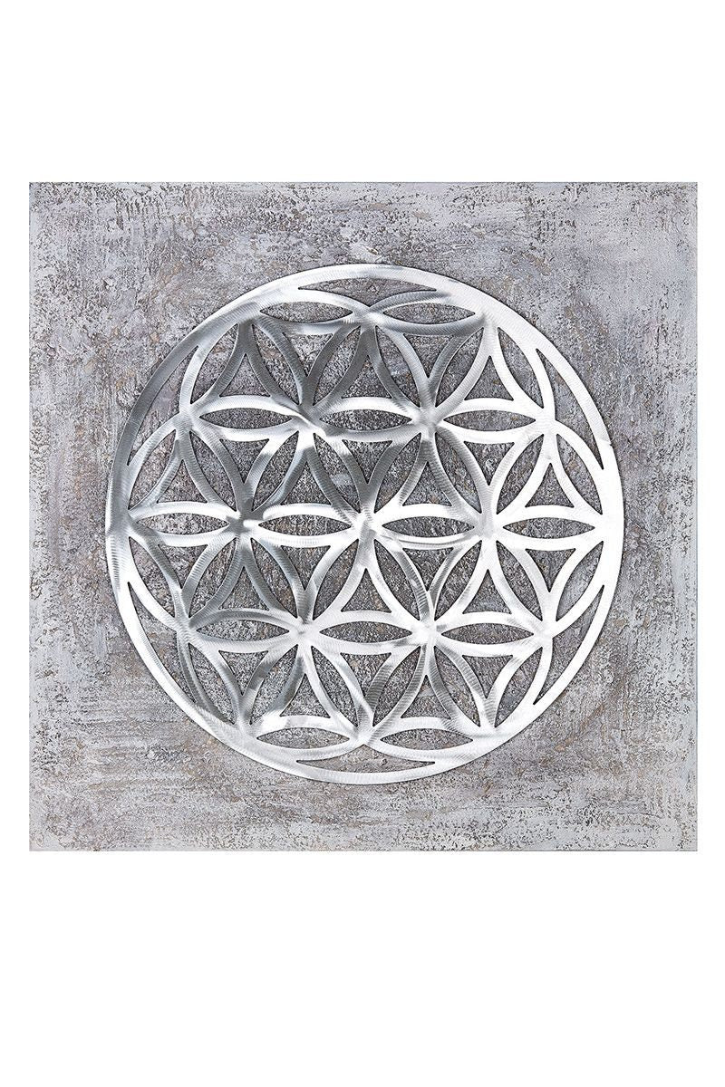 Wall picture flower of life with silver elements 90cm