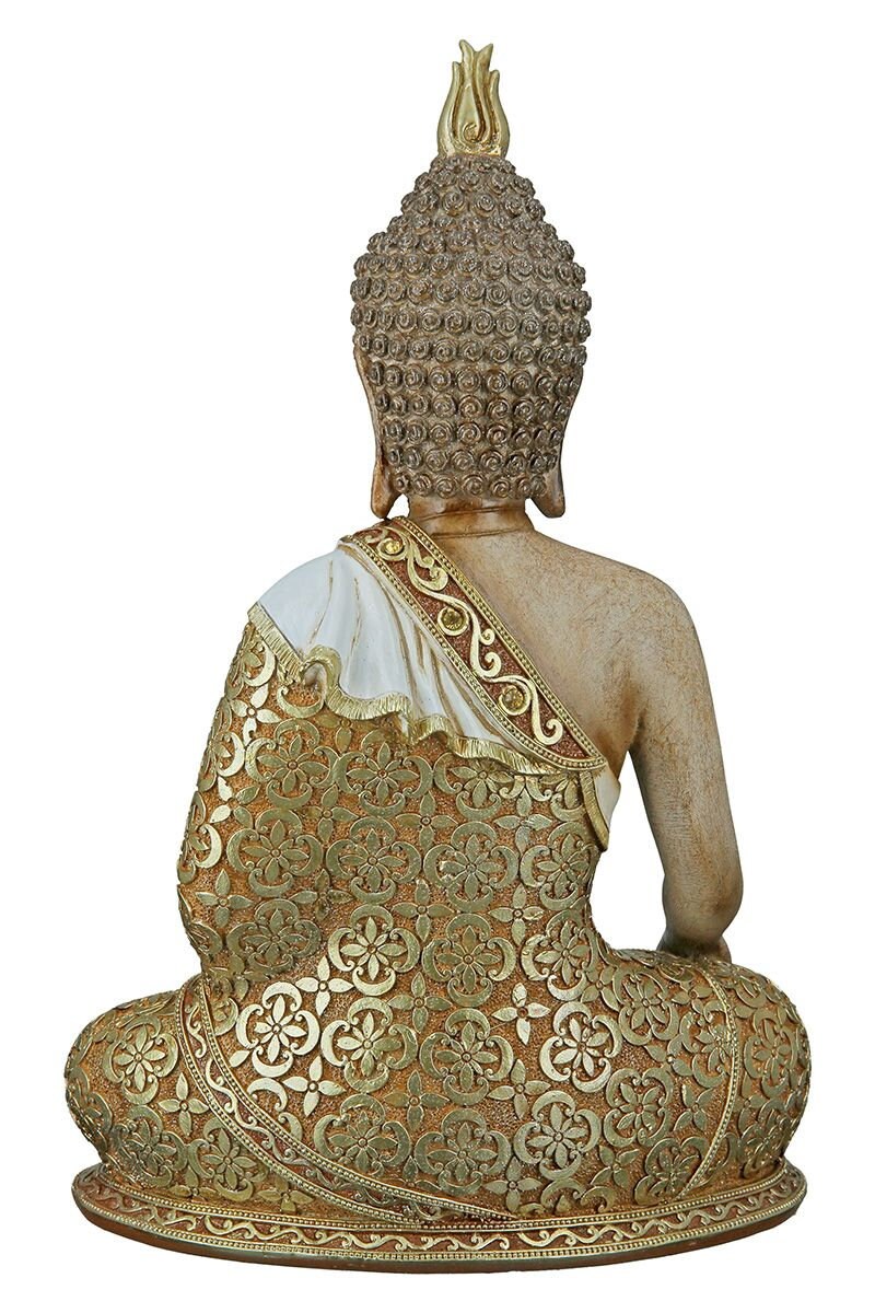 Boeddhabeeld zittend MANGALA bruin met goudkleurige applicaties, met glasdecoratie 35 of 29cm